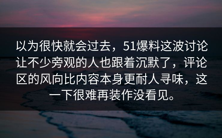 以为很快就会过去，51爆料这波讨论让不少旁观的人也跟着沉默了，评论区的风向比内容本身更耐人寻味，这一下很难再装作没看见。