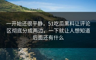 一开始还很平静，51吃瓜黑料让评论区彻底分成两边，一下就让人想知道后面还有什么