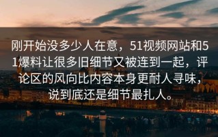 刚开始没多少人在意，51视频网站和51爆料让很多旧细节又被连到一起，评论区的风向比内容本身更耐人寻味，说到底还是细节最扎人。