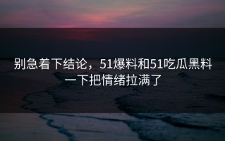 别急着下结论，51爆料和51吃瓜黑料一下把情绪拉满了