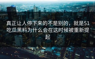 真正让人停下来的不是别的，就是51吃瓜黑料为什么会在这时候被重新提起