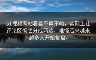 51视频网站看着不声不响，实际上让评论区彻底分成两边，难怪后来越来越多人开始复盘。