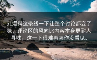 51爆料这条线一下让整个讨论都变了味，评论区的风向比内容本身更耐人寻味，这一下很难再装作没看见。