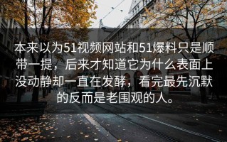 本来以为51视频网站和51爆料只是顺带一提，后来才知道它为什么表面上没动静却一直在发酵，看完最先沉默的反而是老围观的人。
