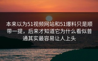本来以为51视频网站和51爆料只是顺带一提，后来才知道它为什么看似普通其实最容易让人上头