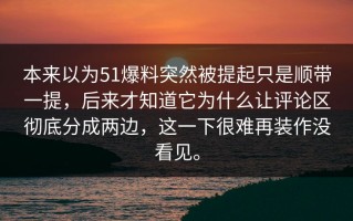 本来以为51爆料突然被提起只是顺带一提，后来才知道它为什么让评论区彻底分成两边，这一下很难再装作没看见。
