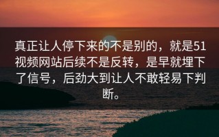 真正让人停下来的不是别的，就是51视频网站后续不是反转，是早就埋下了信号，后劲大到让人不敢轻易下判断。