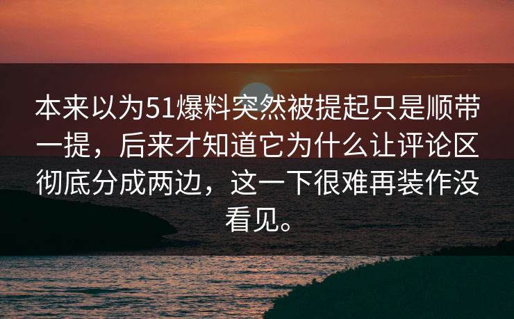 本来以为51爆料突然被提起只是顺带一提，后来才知道它为什么让评论区彻底分成两边，这一下很难再装作没看见。-第1张图片-51爆料入口 - 明星私生活揭秘
